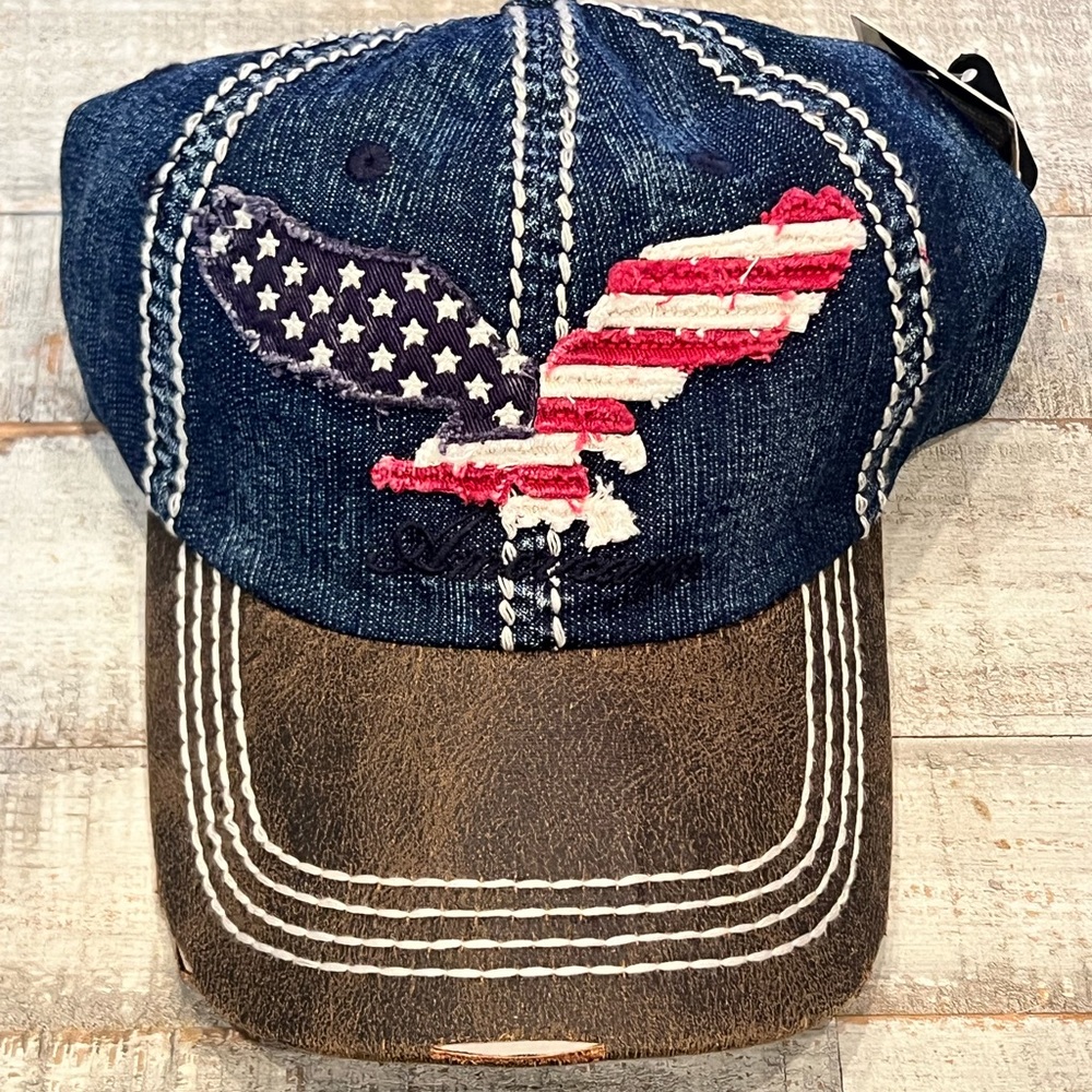 Denim American Flag Eagle Cap